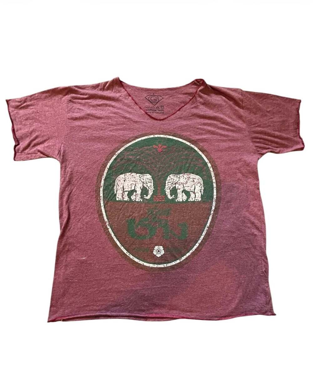 Chang Beer Thailand Elephant Logo Maroon V-Neck T-Shirt